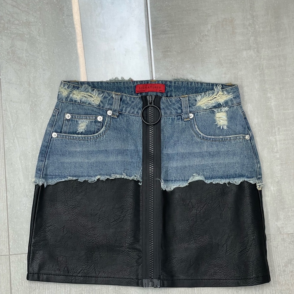 Signature 8 jeans and leather skirt size small. 14.5 inch around the waist